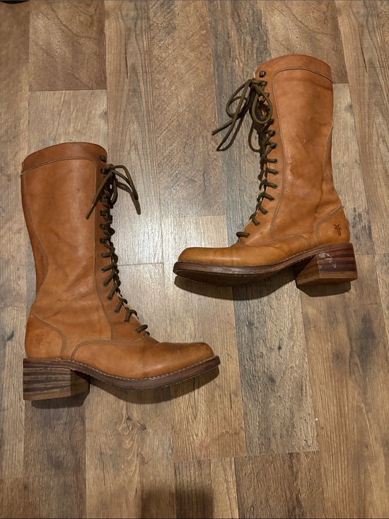 Frye Shoes - Frye Tall Lace-Up Leather Boots in Cognac Brown
